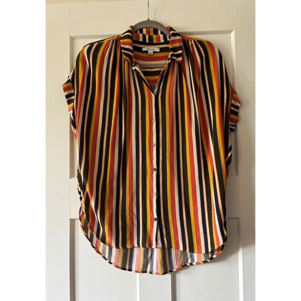 Madewell Multicolor Striped Collared Short Sleeve Button Up Viscose Shirt Small